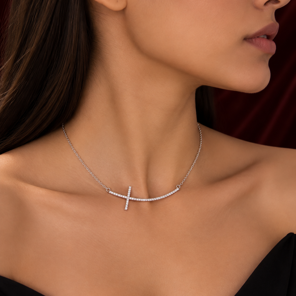 Diamond Sideways Cross Bar Necklace in White | Gold Gold & Platinum