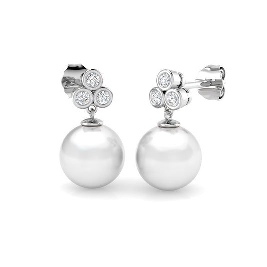 Round Pearl Diamond Drop Earrings