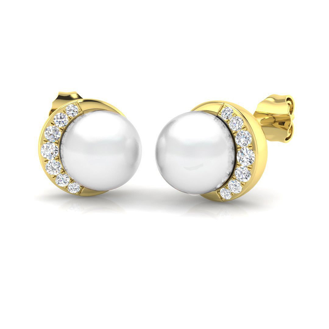 Luxury Pearl and Diamond Stud Earrings