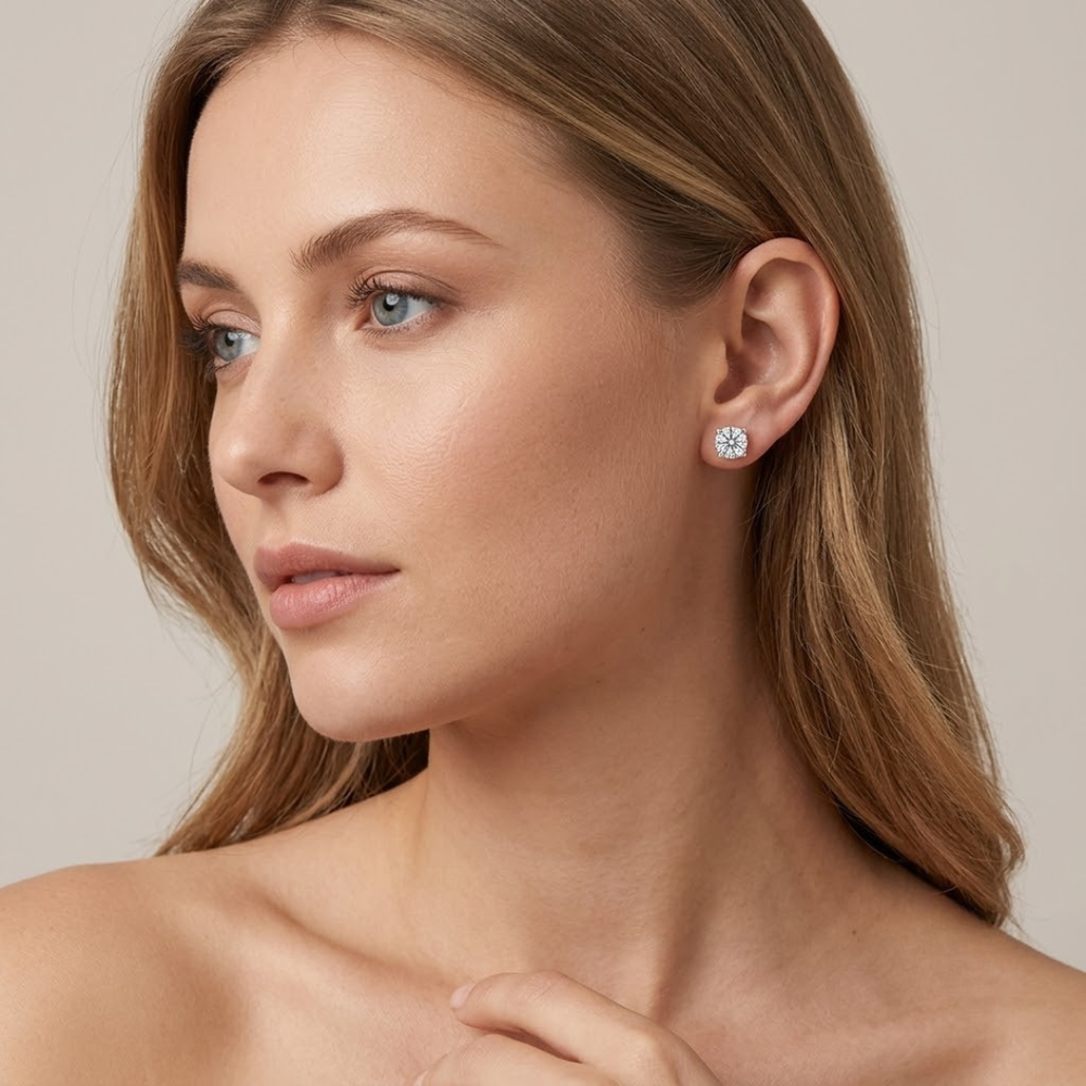 Elegant 3.2mm real diamond stud earrings, birthday gift for her.