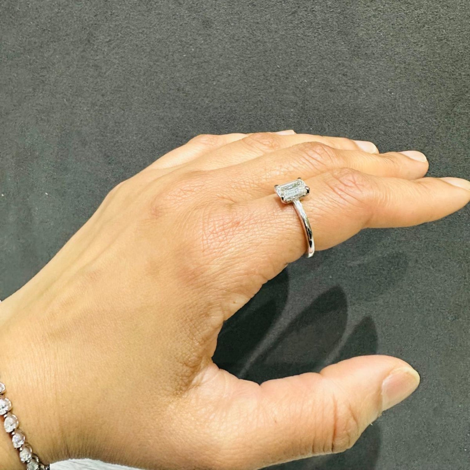 IGI Certified 1.55Ct Emerald Cut Lab Grown Diamond Solitaire Ring Sterling Silver Proposal Ring