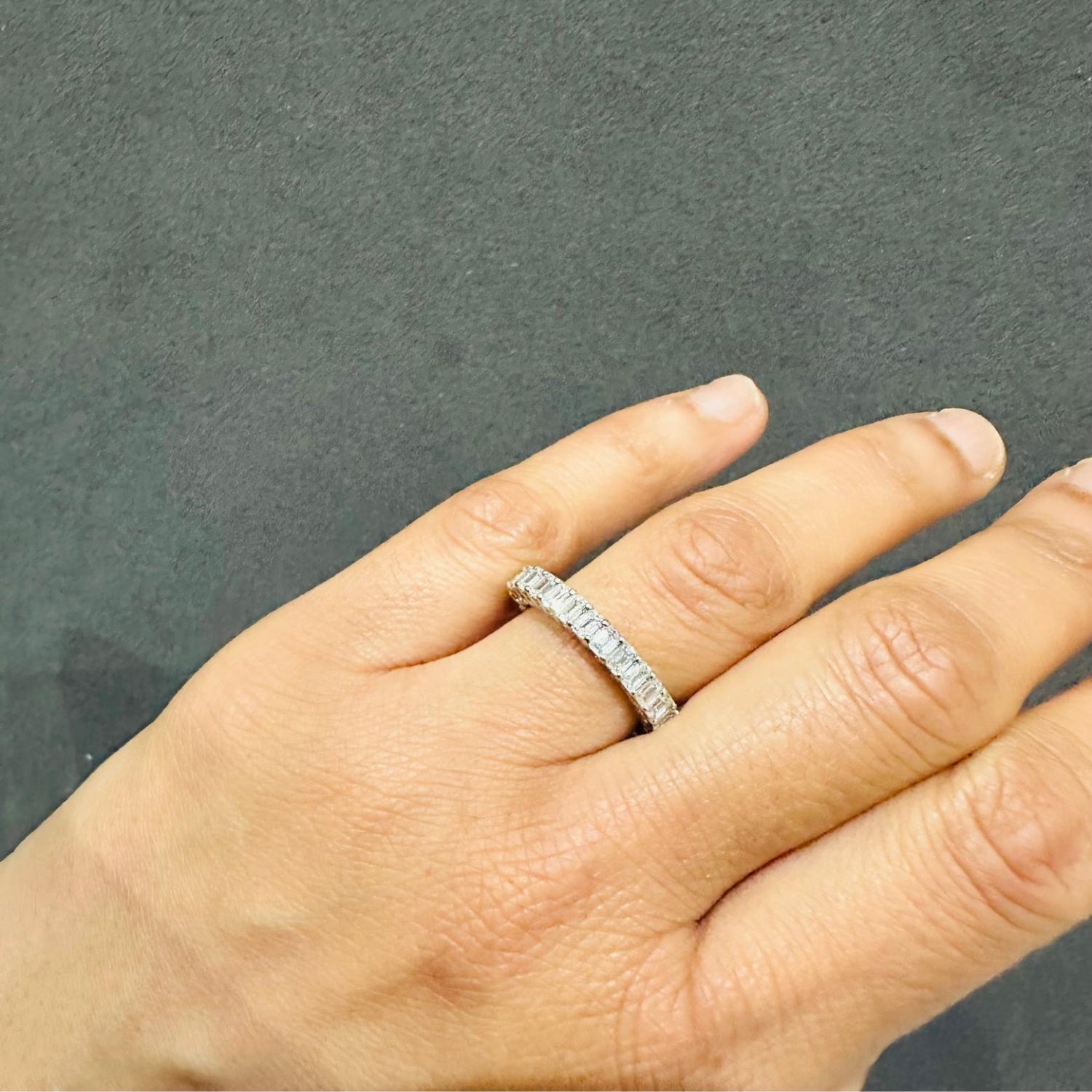 Emerald Cut Lab Grown Diamond Full Eternity Wedding Band Platinum