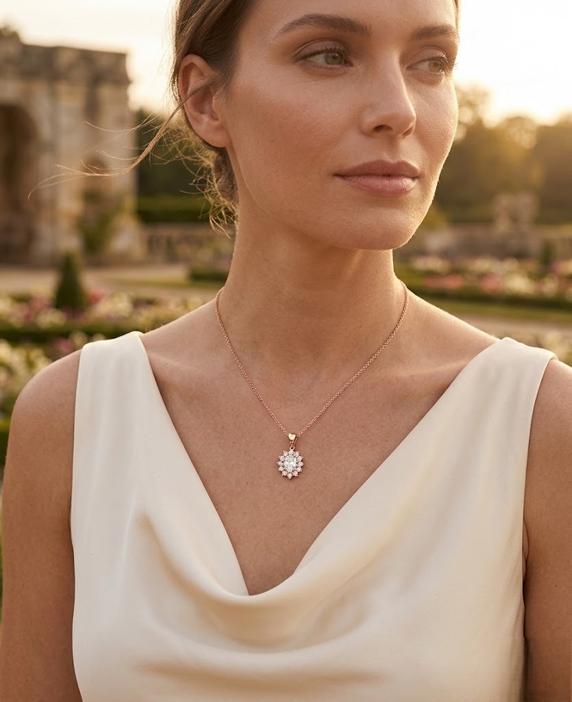 Rose Gold Oval Diamond Pendant with Halo | Luxury Diamond Pendant Without Chain