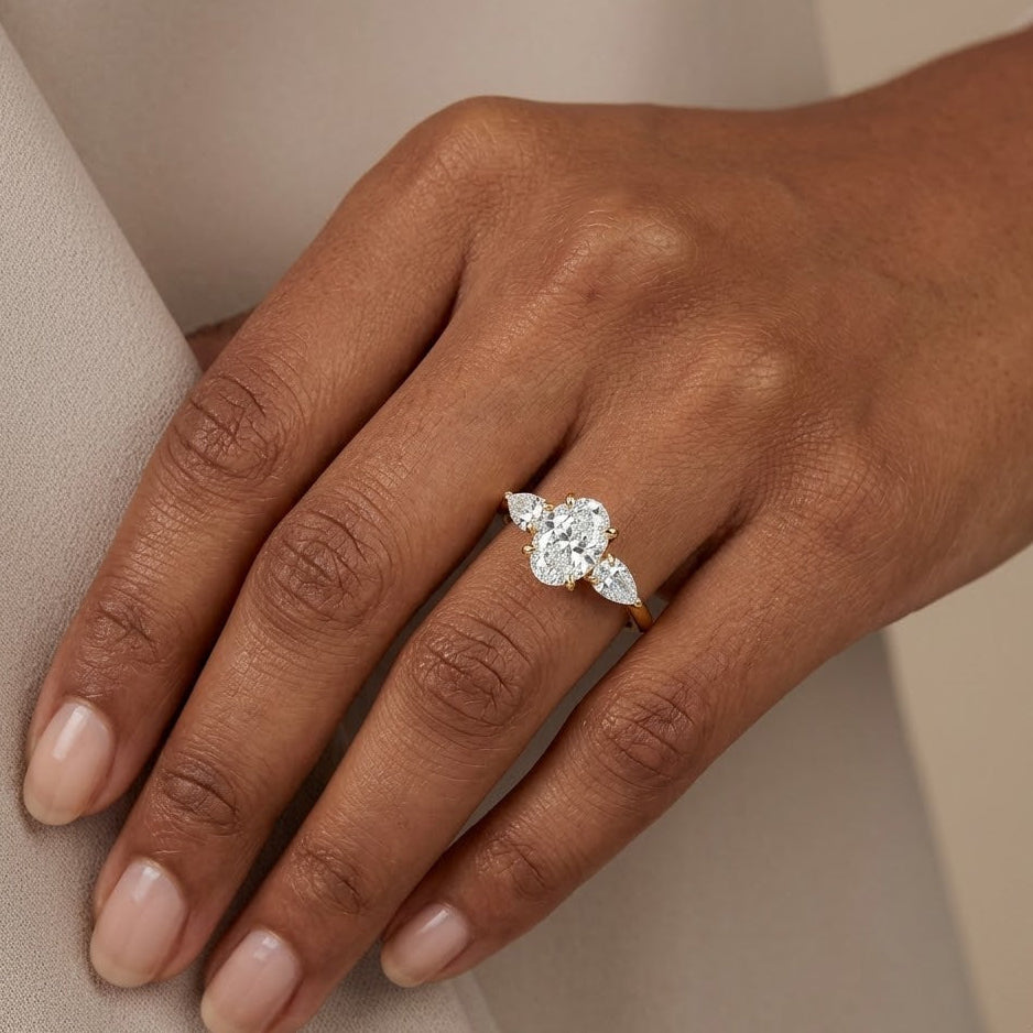 Evoke 3 Stone Oval Cut Lab Diamond Ring 0.50ct in 18K Gold Vermeil