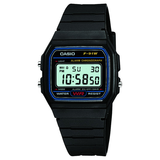 Casio Casual Digital Watch with Black Resin Strap - F91