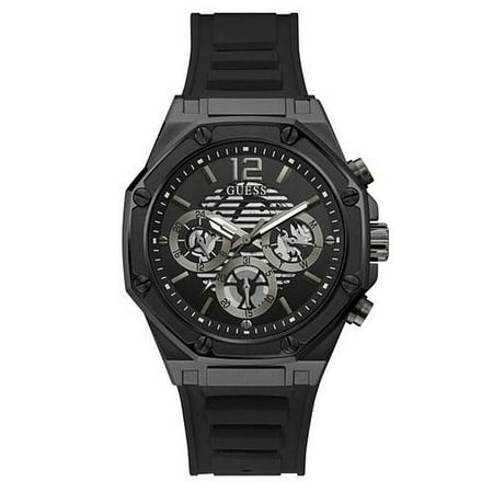 GUESS Men's Watch GW0263G4 – 44mm Black Stainless Steel Case, Black Silicone Strap