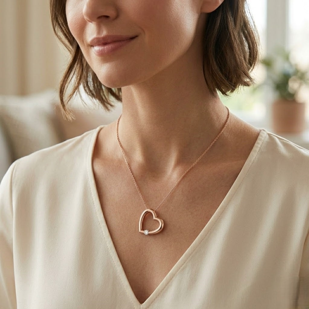 Luxury Heart-Shaped Diamond Pendant Necklace in Rose Gold | Lab-Grown & Natural Diamond Pendant