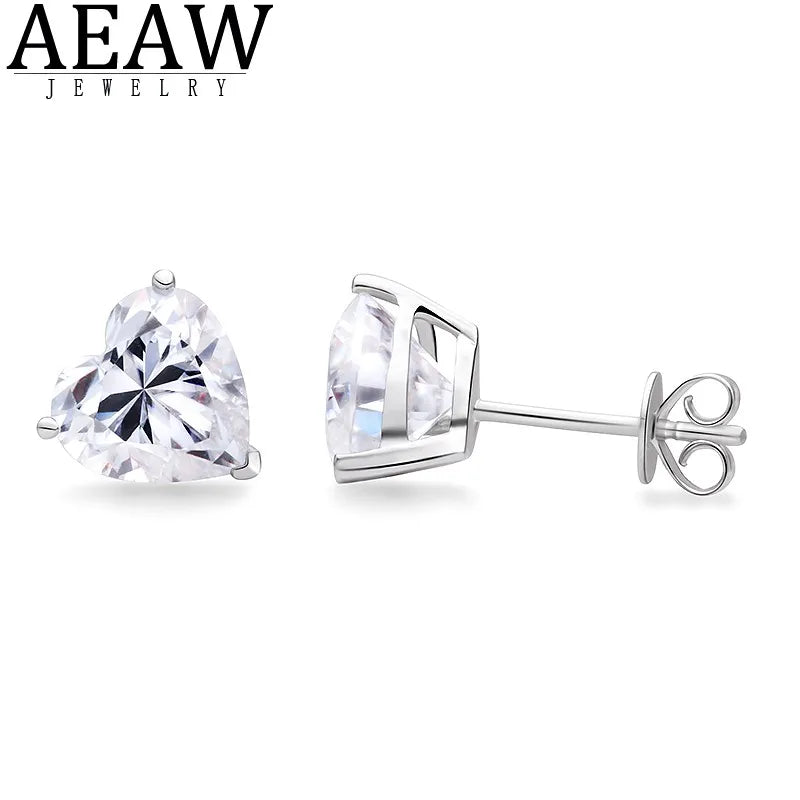 DEF Color 1ct 6.5mm Heart Cut CVD HPHT Lab Diamond Stud Earring Push Back Real 14K White Gold for Women Fine Christmas Gift IGI