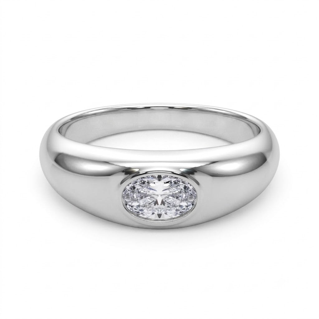 IGI Lab-Grown Oval Diamond Horizontal Bezel Solitaire Engagement Ring