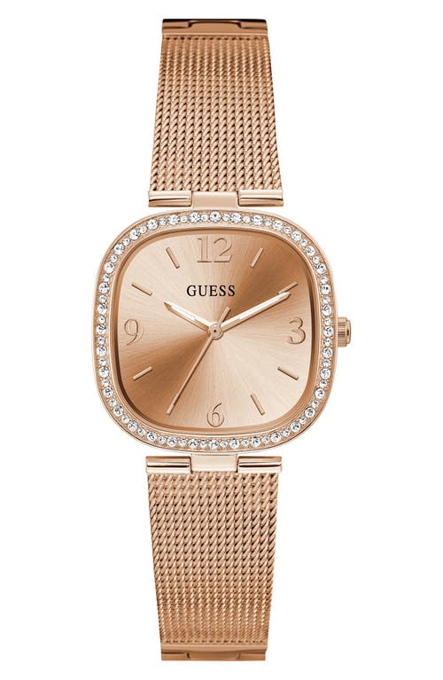Guess Damen-Armbanduhr mit roségoldfarbenem Mesh-Armband – 32 mm Kristallgehäuse