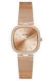 Guess Damen-Armbanduhr mit roségoldfarbenem Mesh-Armband – 32 mm Kristallgehäuse