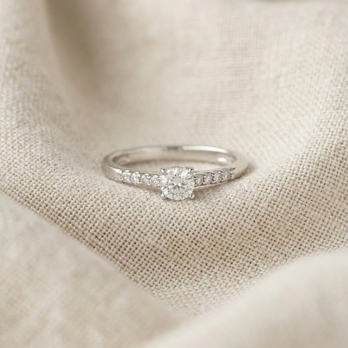 Lab Grown Diamond Engagement Ring with Side Stones 0.25ct H/SI in 925 Sterling Silver | FineDiam