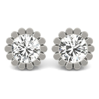 D/VVS Lab-Grown Diamond Stud Earrings For Women, Round Brilliant Cut Floral Bezel Setting