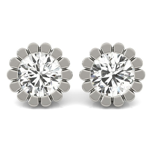 D/VVS Lab-Grown Diamond Stud Earrings For Women, Round Brilliant Cut Floral Bezel Setting