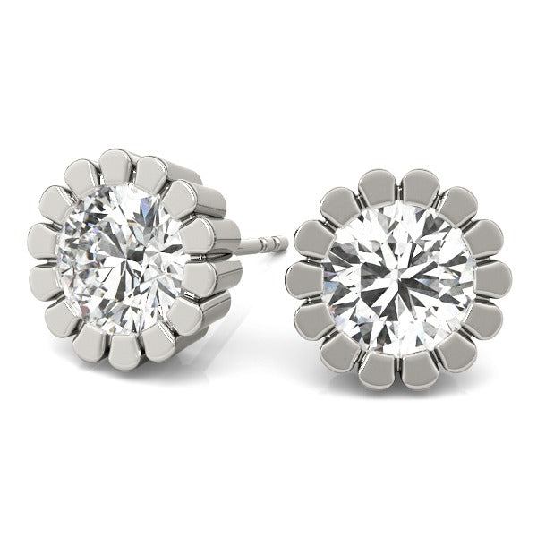 D/VVS Lab-Grown Diamond Stud Earrings For Women, Round Brilliant Cut Floral Bezel Setting