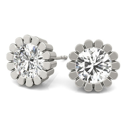 D/VVS Lab-Grown Diamond Stud Earrings For Women, Round Brilliant Cut Floral Bezel Setting