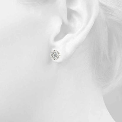 D/VVS Lab-Grown Diamond Stud Earrings For Women, Round Brilliant Cut Floral Bezel Setting