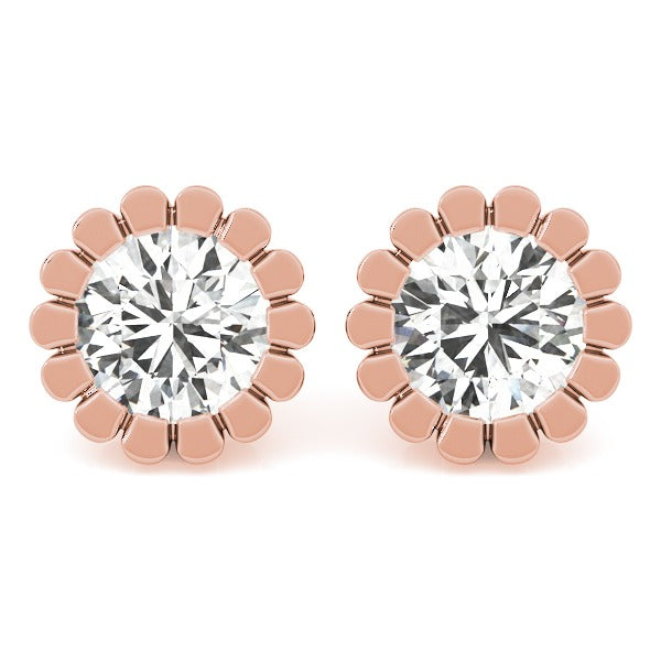 D/VVS Lab-Grown Diamond Stud Earrings For Women, Round Brilliant Cut Floral Bezel Setting