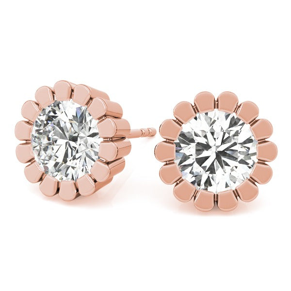 D/VVS Lab-Grown Diamond Stud Earrings For Women, Round Brilliant Cut Floral Bezel Setting