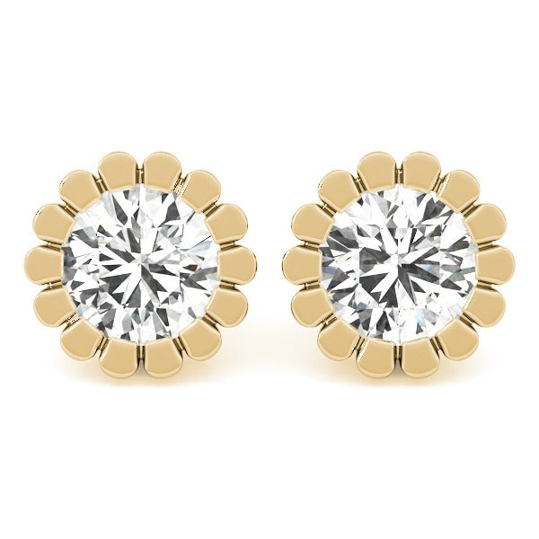 D/VVS Lab-Grown Diamond Stud Earrings For Women, Round Brilliant Cut Floral Bezel Setting