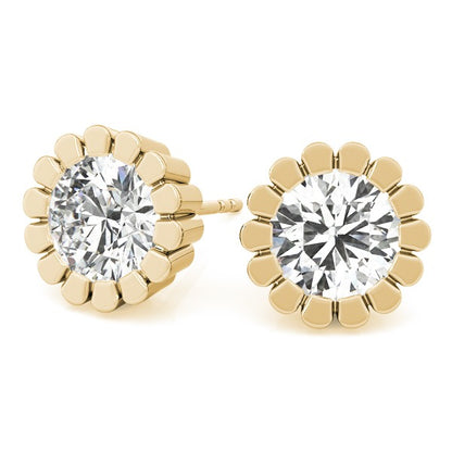 D/VVS Lab-Grown Diamond Stud Earrings For Women, Round Brilliant Cut Floral Bezel Setting