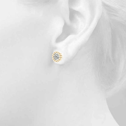 D/VVS Lab-Grown Diamond Stud Earrings For Women, Round Brilliant Cut Floral Bezel Setting