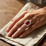 Ruby Diamond Ring, Emerald Cut Ruby Ring