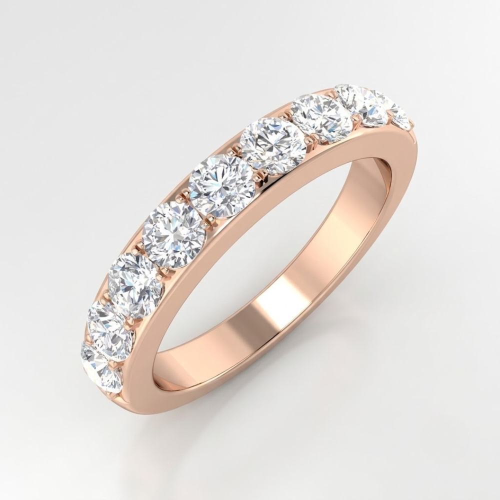 Gold lab-created round diamond half eternity ring anniversary gift.