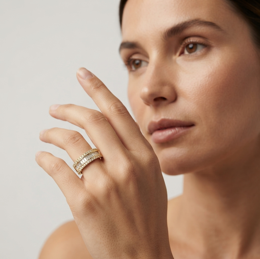 Lab-Grown Round & Baguette Diamond Half Eternity Sandwich Ring | Wedding Gift For Her | UK Hallmarked