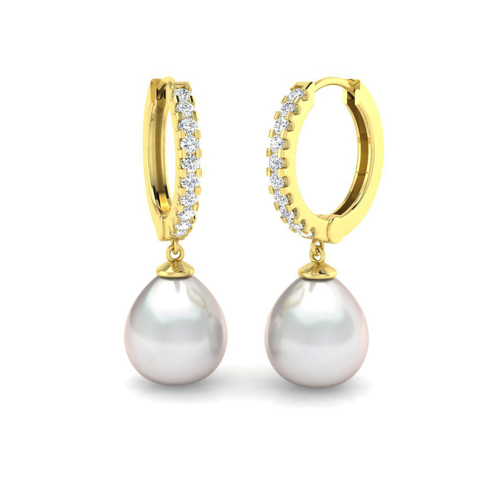 Pearl Diamond Hoop Drop Earrings for Women