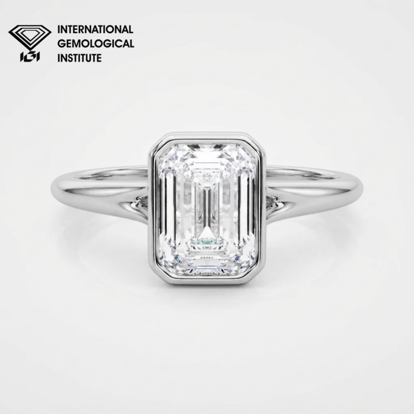 IGI Certified Emerald Cut Lab Grown Diamond Bezel Engagement Ring Anniversary Gift