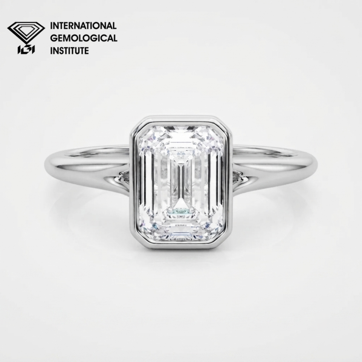 IGI Certified Emerald Cut Lab Grown Diamond Bezel Engagement Ring Anniversary Gift