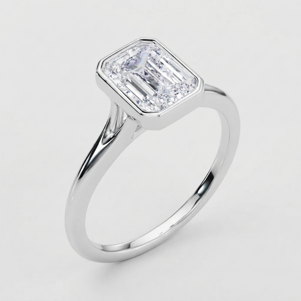 IGI Certified Emerald Cut Lab Grown Diamond Bezel Engagement Ring Birthday Gift