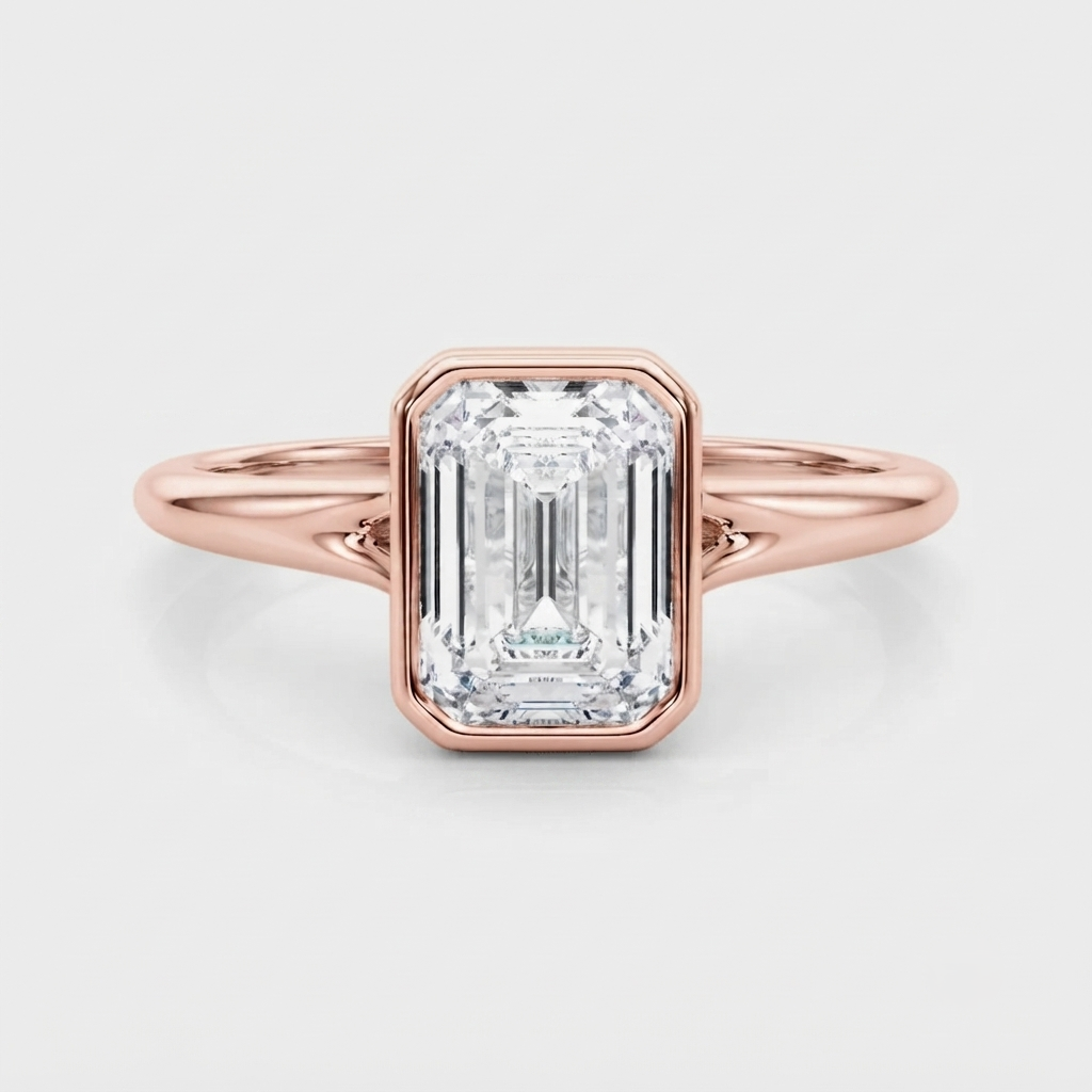 IGI Certified Emerald Cut Lab Grown Diamond Bezel Engagement Ring Bridal Shower Gift
