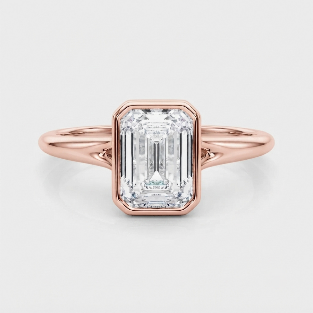 IGI Certified Emerald Cut Lab Grown Diamond Bezel Engagement Ring Bridal Shower Gift
