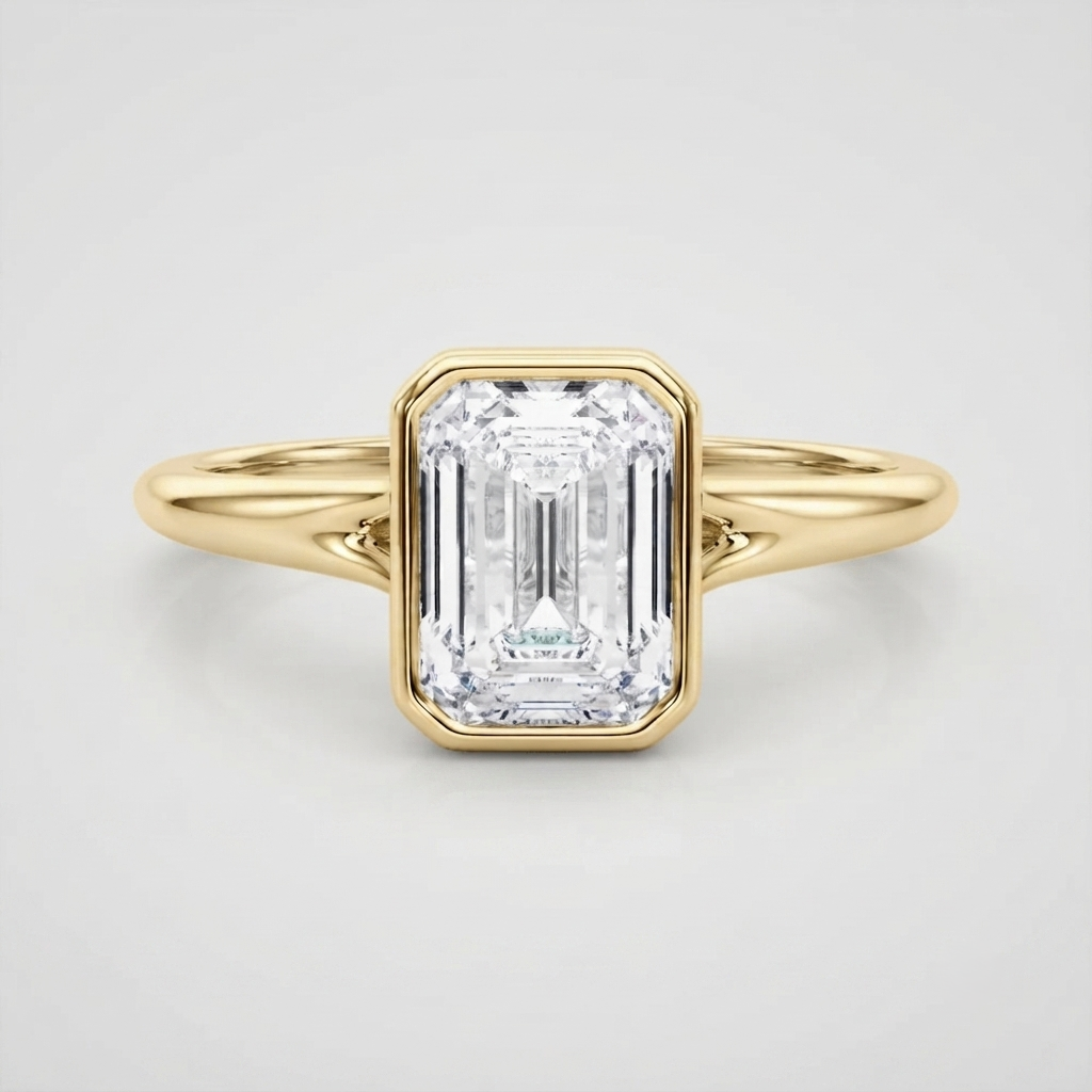 IGI Certified Emerald Cut Lab Grown Diamond Bezel Engagement Ring Christmas Gift