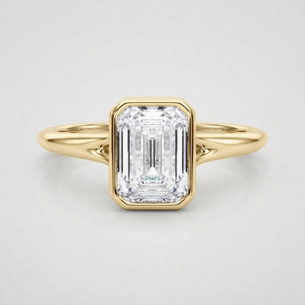 IGI Certified Emerald Cut Lab Grown Diamond Bezel Engagement Ring Christmas Gift