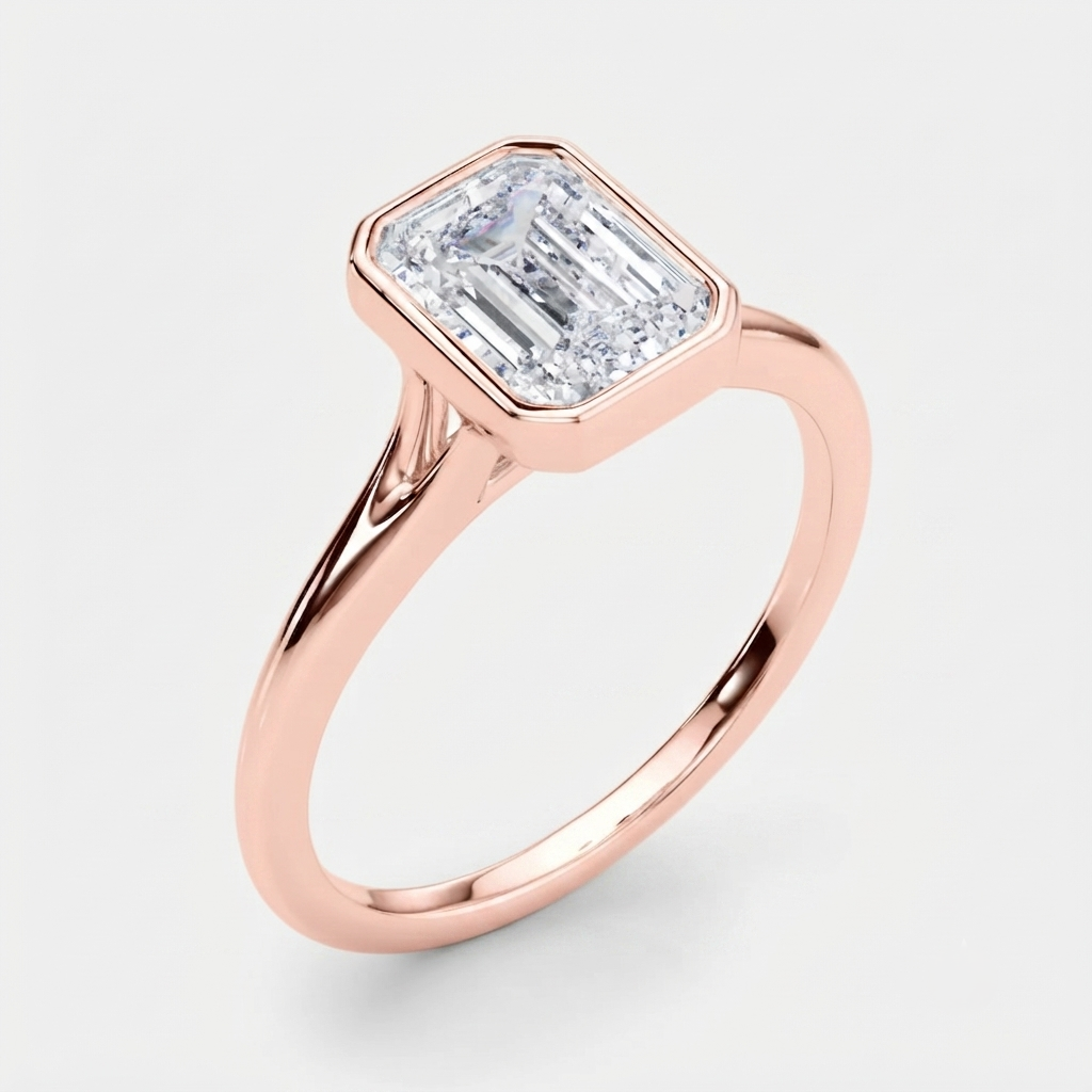 IGI Certified Emerald Cut Lab Grown Diamond Bezel Engagement Ring Graduation Gift