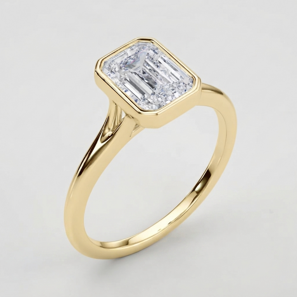 IGI Certified Emerald Cut Lab Grown Diamond Bezel Engagement Ring Luxury Gift Wife