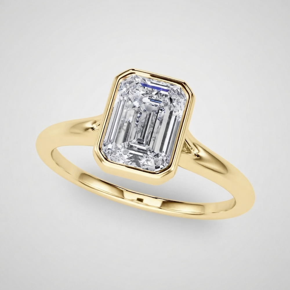 IGI Certified Emerald Cut Lab Grown Diamond Bezel Engagement Ring Mother's Day Gift
