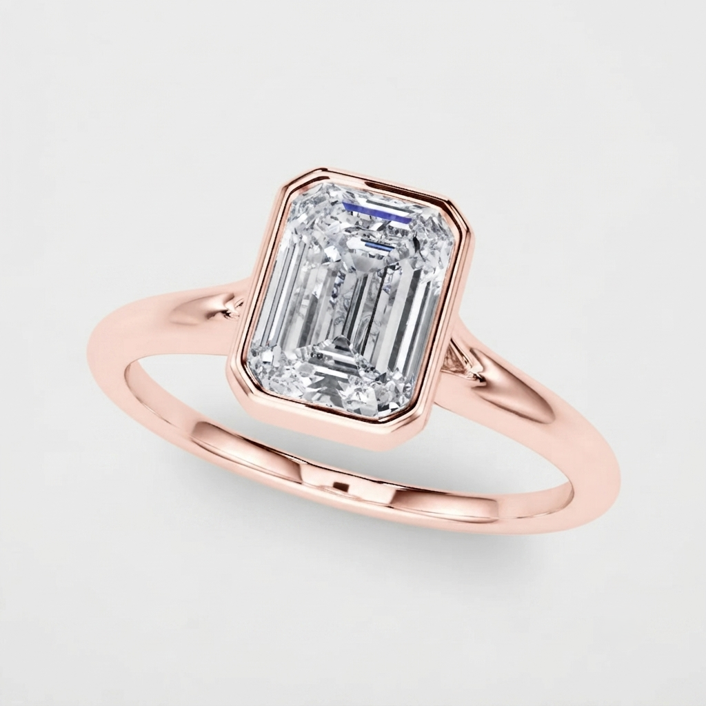 IGI Certified Emerald Cut Lab Grown Diamond Bezel Engagement Ring Promise Ring Gift