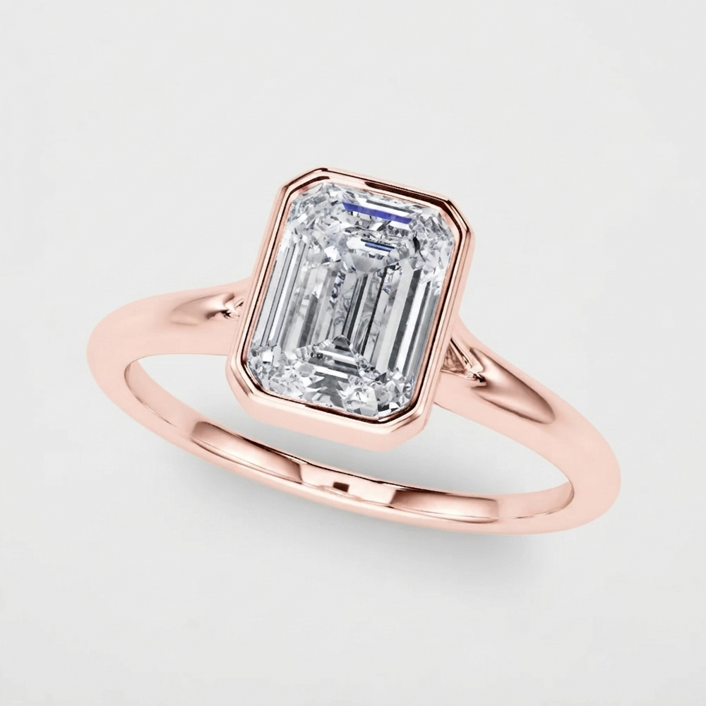 IGI Certified Emerald Cut Lab Grown Diamond Bezel Engagement Ring Promise Ring Gift
