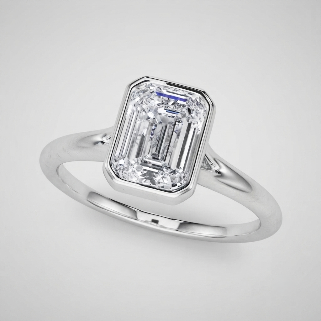 IGI Certified Emerald Cut Lab Grown Diamond Bezel Engagement Ring Wedding Gift