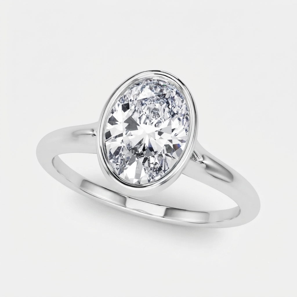 IGI Certified Lab Grown Oval Diamond Bezel Solitaire Engagement Ring Anniversary Gift