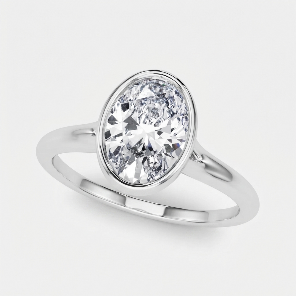 IGI Certified Lab Grown Oval Diamond Bezel Solitaire Engagement Ring Anniversary Gift
