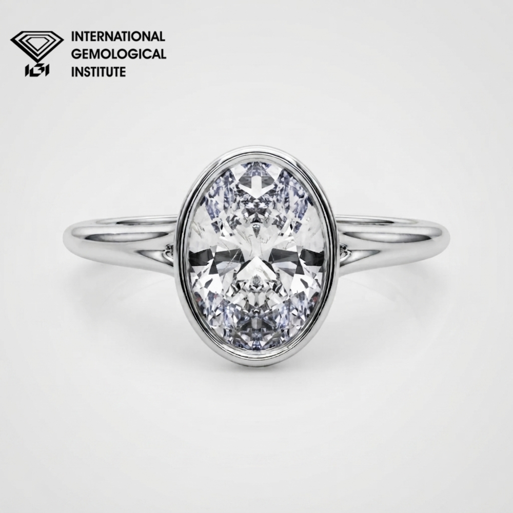 IGI Certified Lab Grown Oval Diamond Bezel Solitaire Engagement Ring Birthday Gift