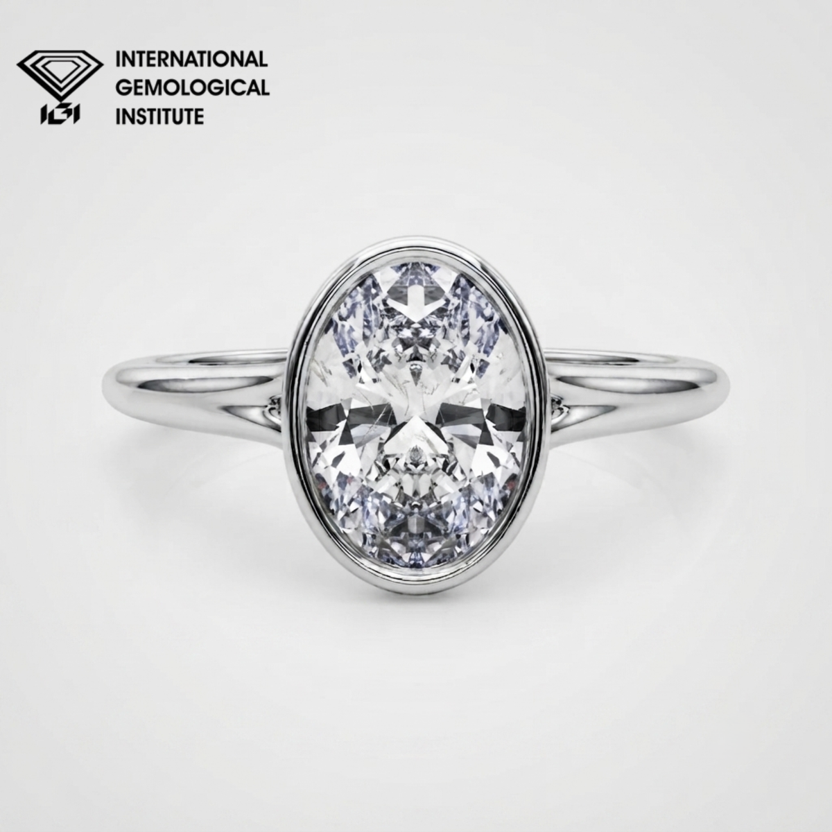 IGI Certified Lab Grown Oval Diamond Bezel Solitaire Engagement Ring Birthday Gift