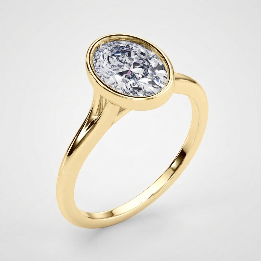 IGI Certified Lab Grown Oval Diamond Bezel Solitaire Engagement Ring Gift Girlfriend