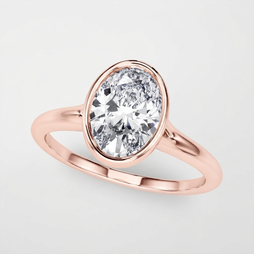 IGI Certified Lab Grown Oval Diamond Bezel Solitaire Engagement Ring Graduation Gift