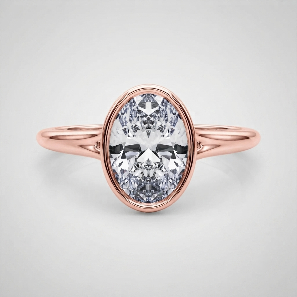 IGI Certified Lab Grown Oval Diamond Bezel Solitaire Engagement Ring Handmade UK Gift